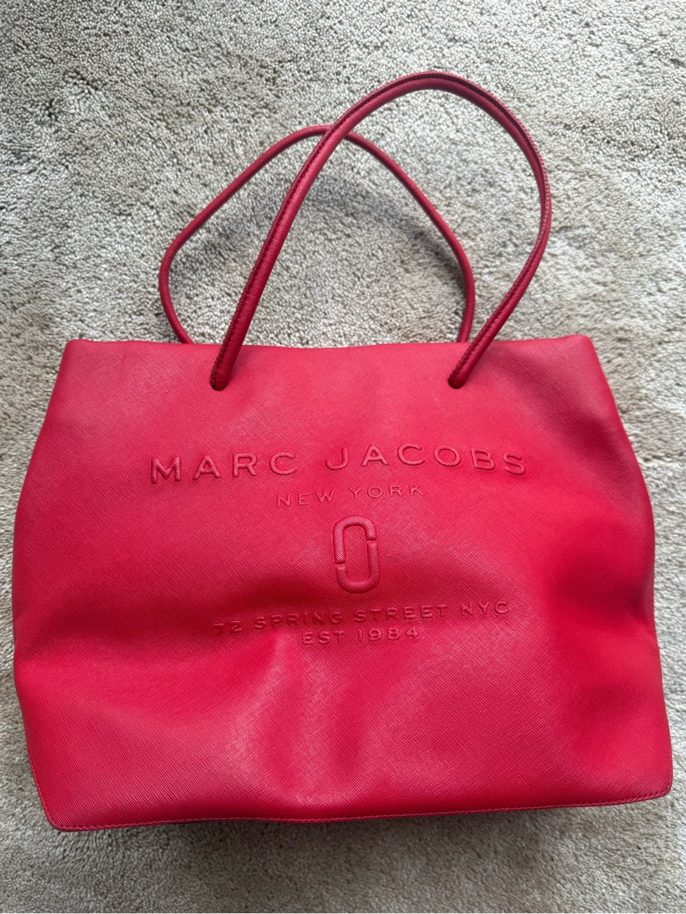 Marc Jacobs Red Saffiano Leather Tote with Embossed Logo